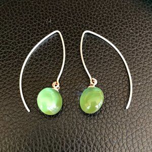 Handmade Green Resin and Sterling Silver Dangle Earrings
